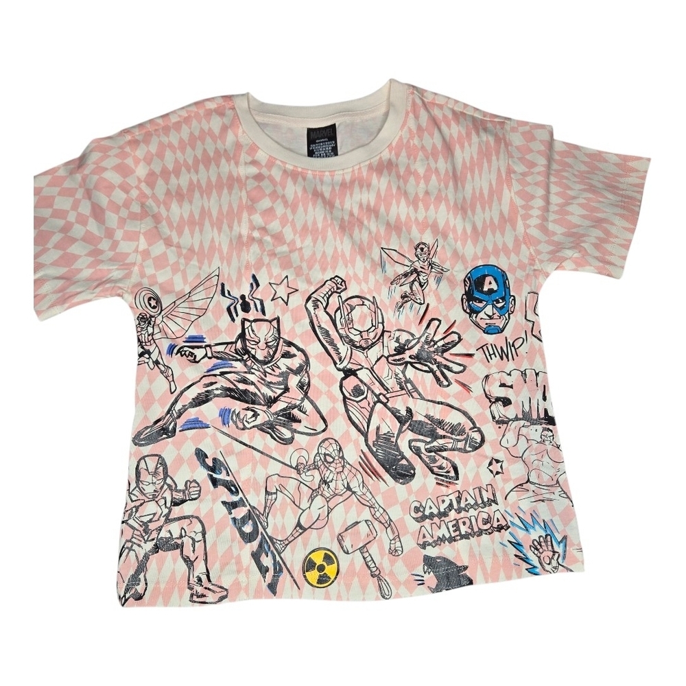 Marvel Avengers  Graphic T-Shirt Pink White Black Panther Captain America